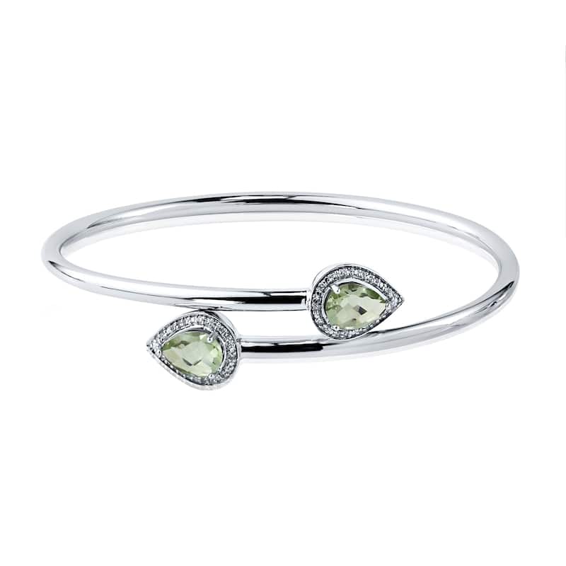 Auriya 1 1/2ct Pear-cut Green Amethyst Gold over Silver Bangle Bracelet with Diamond Accents