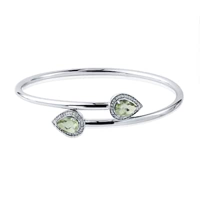 Auriya 1 1/2ct Pear-cut Green Amethyst Gold over Silver Bangle Bracelet with Diamond Accents