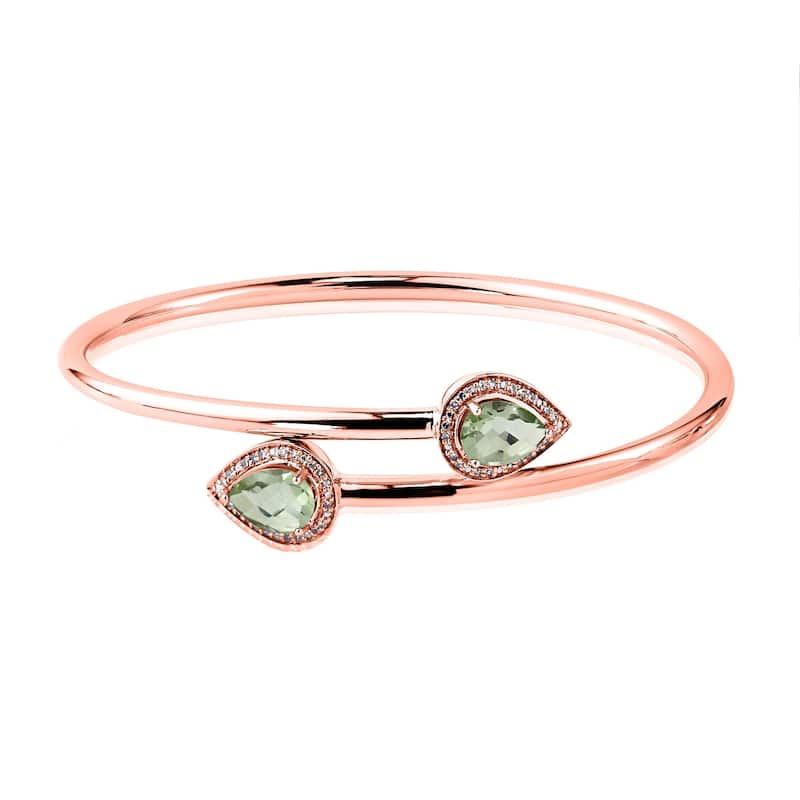 Auriya 1 1/2ct Pear-cut Green Amethyst Gold over Silver Bangle Bracelet with Diamond Accents