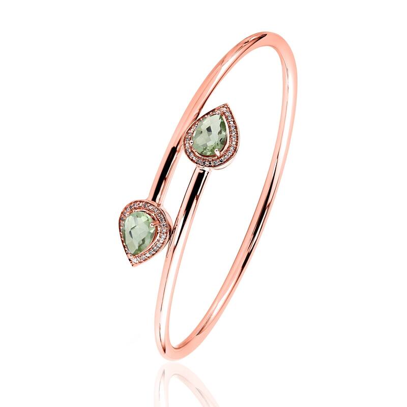 Auriya 1 1/2ct Pear-cut Green Amethyst Gold over Silver Bangle Bracelet with Diamond Accents