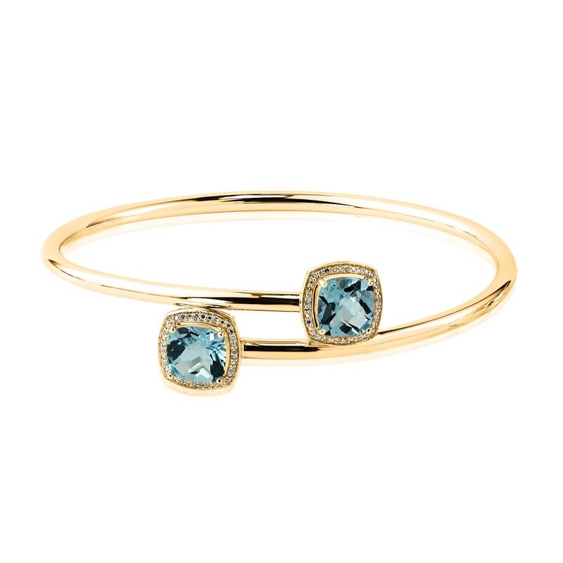 Auriya 5ct Cushion-Cut Sky-Blue Topaz Gold over Silver Bangle Bracelet with Diamond Accents
