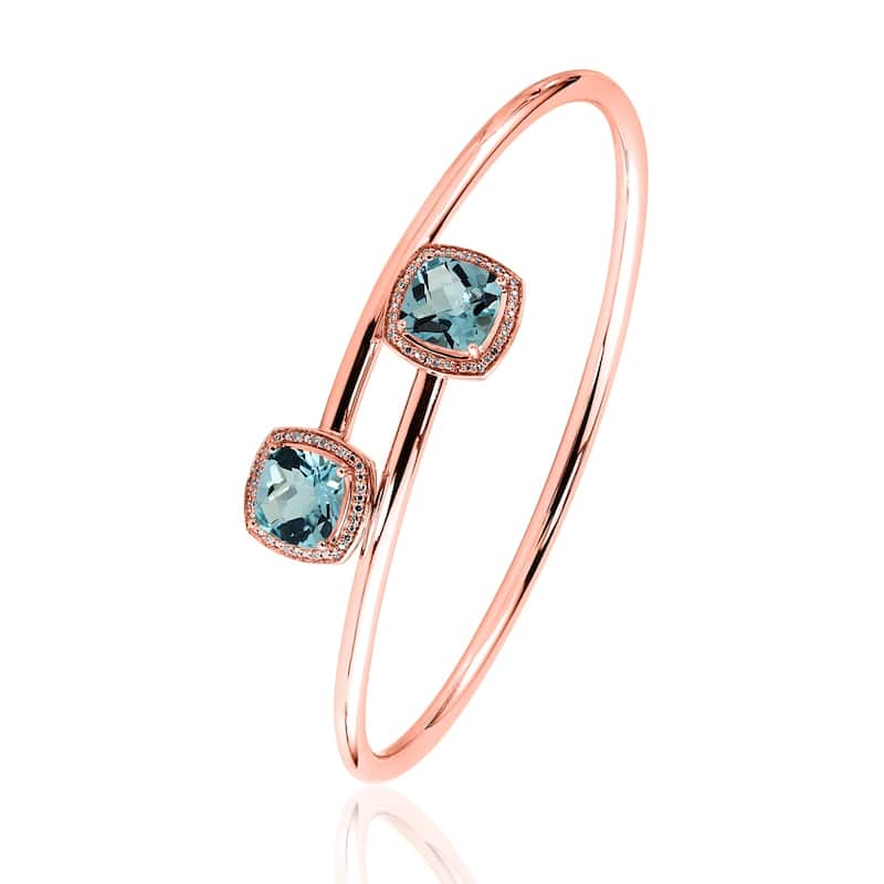 Auriya 5ct Cushion-Cut Sky-Blue Topaz Gold over Silver Bangle Bracelet with Diamond Accents