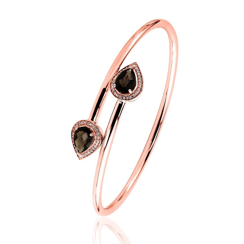 Auriya 2ct Pear-cut Natural Smoky Quartz Gold over Silver Bangle Bracelet with Diamond Accents