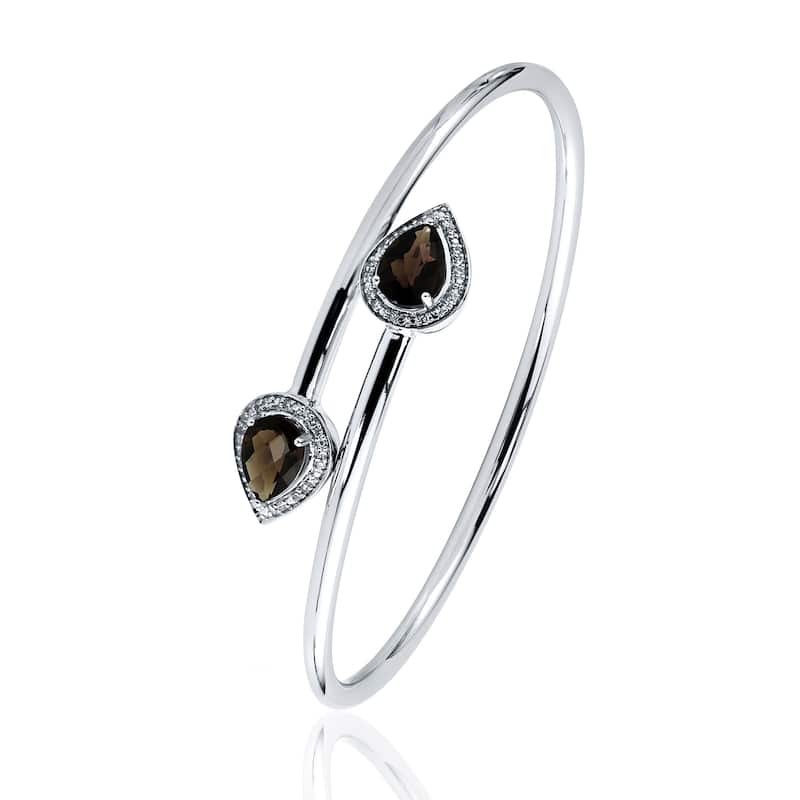 Auriya 2ct Pear-cut Natural Smoky Quartz Gold over Silver Bangle Bracelet with Diamond Accents