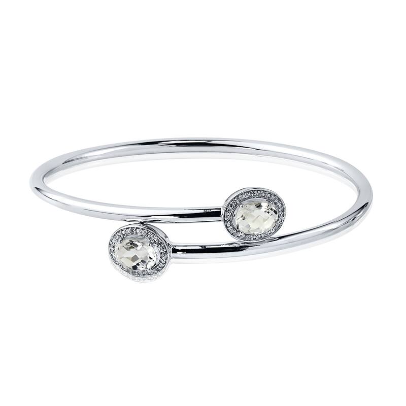Auriya 2.50ct Oval-Cut White Topaz and Halo Diamond Bangle Bracelet Gold over Silver