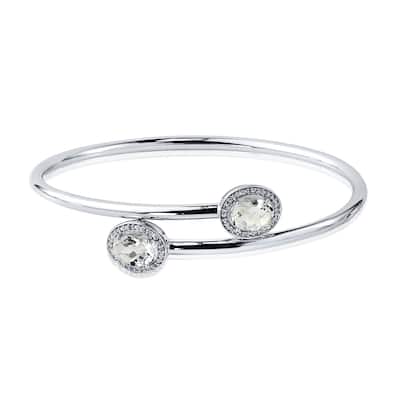 Auriya 2.50ct Oval-Cut White Topaz and Halo Diamond Bangle Bracelet Gold over Silver