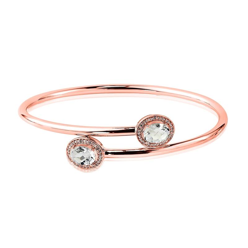 Auriya 2.50ct Oval-Cut White Topaz and Halo Diamond Bangle Bracelet Gold over Silver