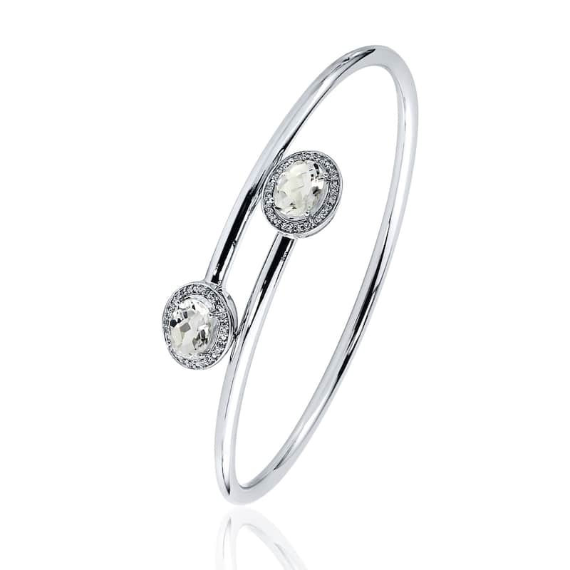 Auriya 2.50ct Oval-Cut White Topaz and Halo Diamond Bangle Bracelet Gold over Silver