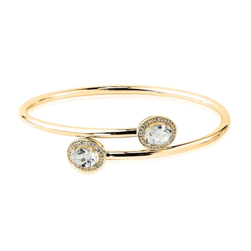 Auriya 2.50ct Oval-Cut White Topaz and Halo Diamond Bangle Bracelet Gold over Silver