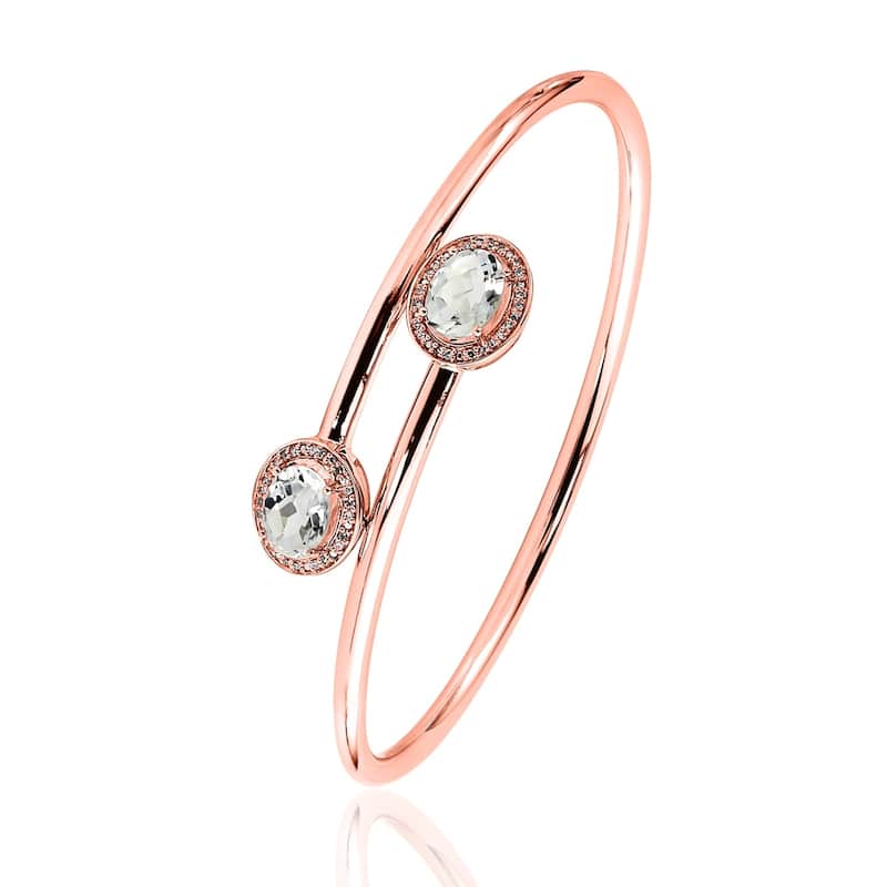 Auriya 2.50ct Oval-Cut White Topaz and Halo Diamond Bangle Bracelet Gold over Silver