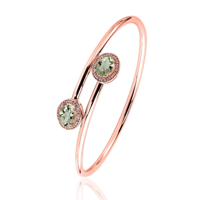 Auriya 2ct Green Oval Amethyst Gold over Silver Bangle Bracelet with Diamond Accents