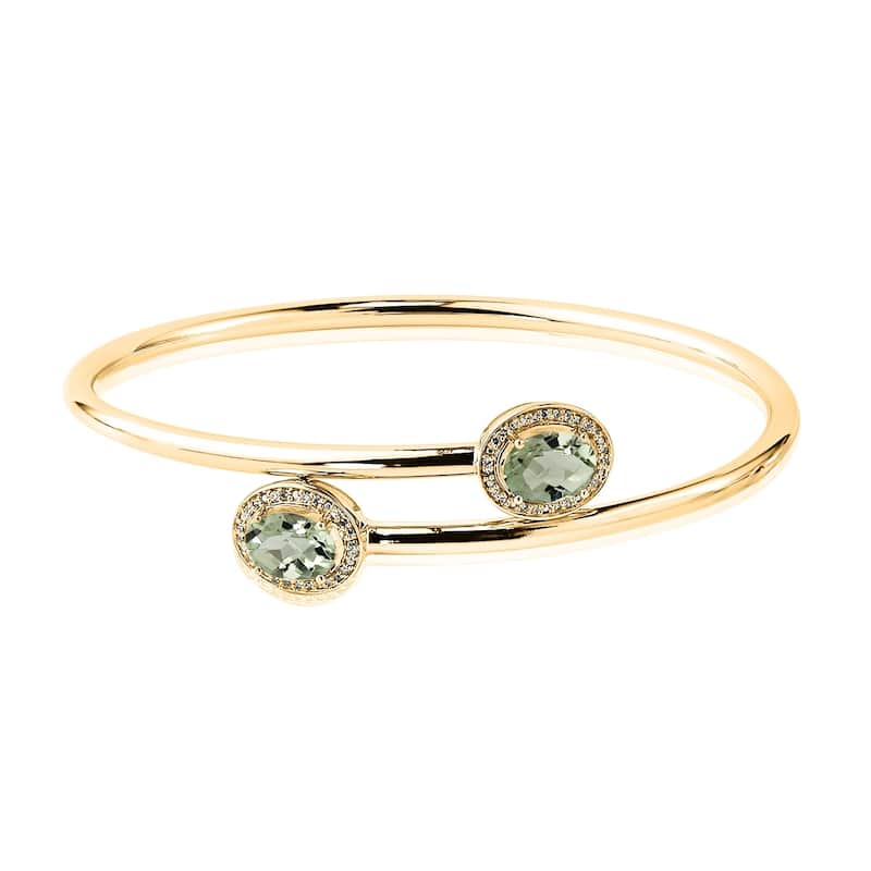 Auriya 2ct Green Oval Amethyst Gold over Silver Bangle Bracelet with Diamond Accents