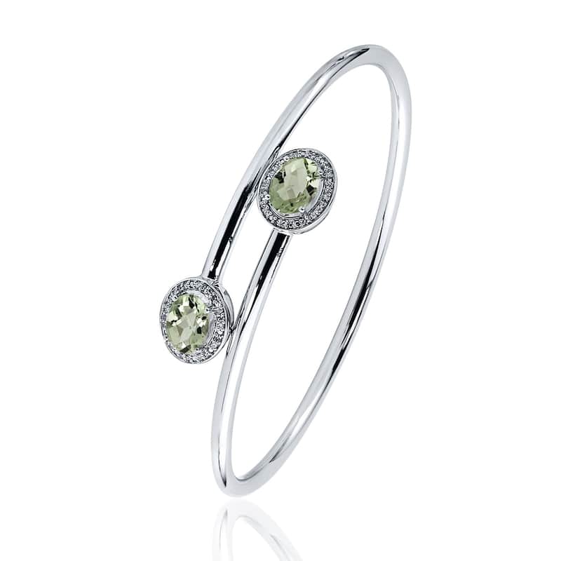 Auriya 2ct Green Oval Amethyst Gold over Silver Bangle Bracelet with Diamond Accents