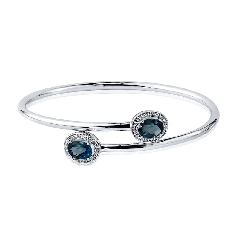 Stackable 2 1/2ct Oval London-Blue Topaz Bypass Bangle Bracelet with Diamond Accents by Auriya in Gold over Silver