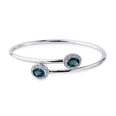Stackable 2 1/2ct Oval London-Blue Topaz Bypass Bangle Bracelet with Diamond Accents by Auriya in Gold over Silver