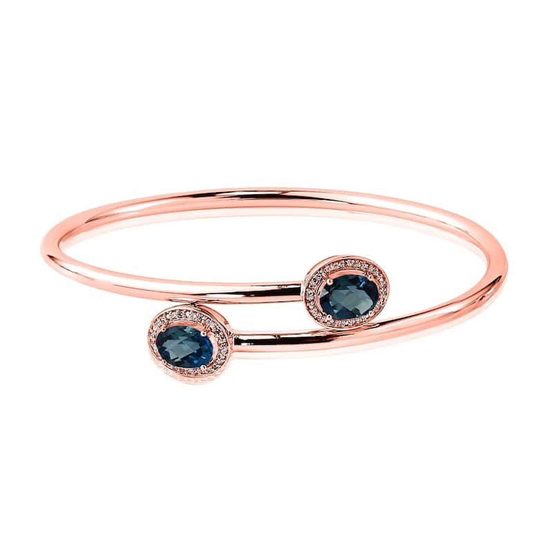 Stackable 2 1/2ct Oval London-Blue Topaz Bypass Bangle Bracelet with Diamond Accents by Auriya in Gold over Silver