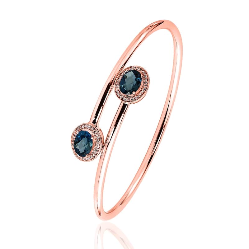 Stackable 2 1/2ct Oval London-Blue Topaz Bypass Bangle Bracelet with Diamond Accents by Auriya in Gold over Silver