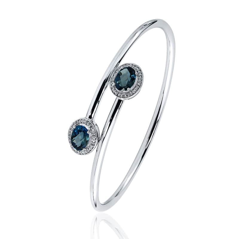 Stackable 2 1/2ct Oval London-Blue Topaz Bypass Bangle Bracelet with Diamond Accents by Auriya in Gold over Silver