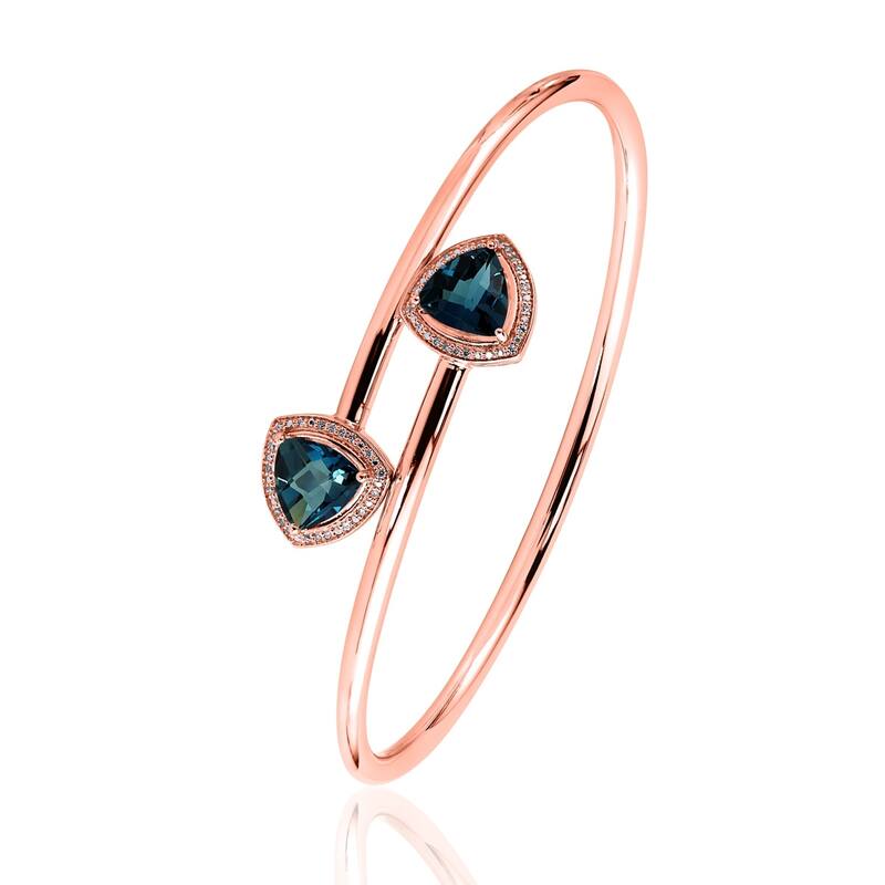 Auriya 3 3/4ct Trillion-Cut London-Blue Topaz Gold over Silver Bangle Bracelet with Diamond Accents