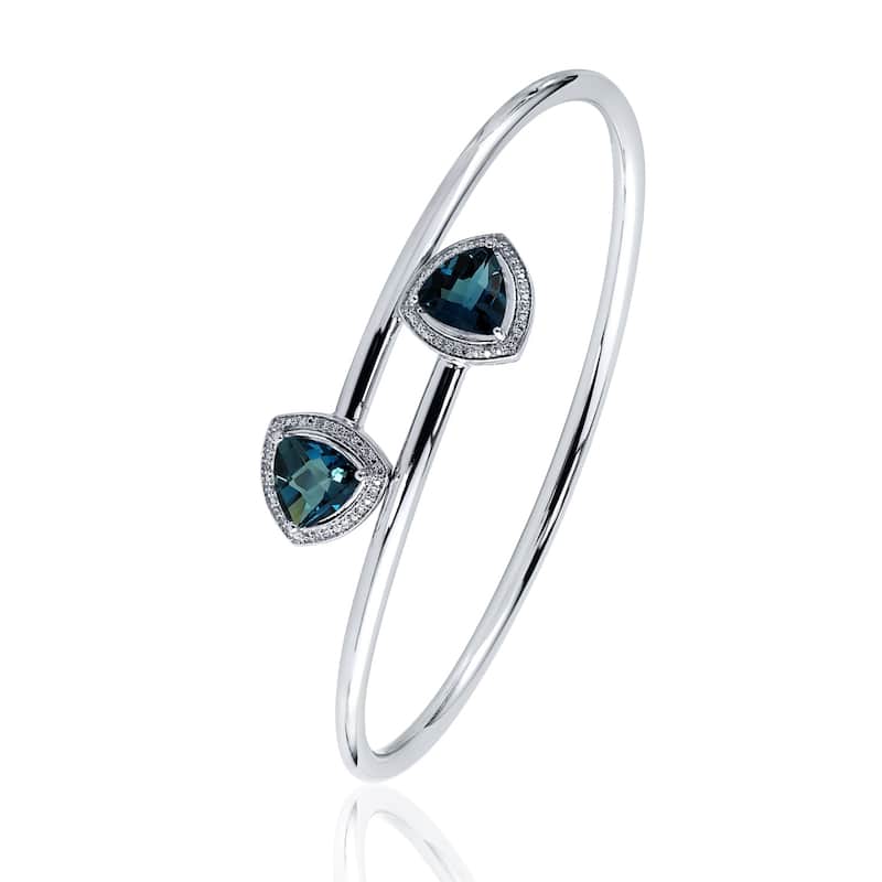 Auriya 3 3/4ct Trillion-Cut London-Blue Topaz Gold over Silver Bangle Bracelet with Diamond Accents