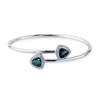 Auriya 3 3/4ct Trillion-Cut London-Blue Topaz Gold over Silver Bangle Bracelet with Diamond Accents