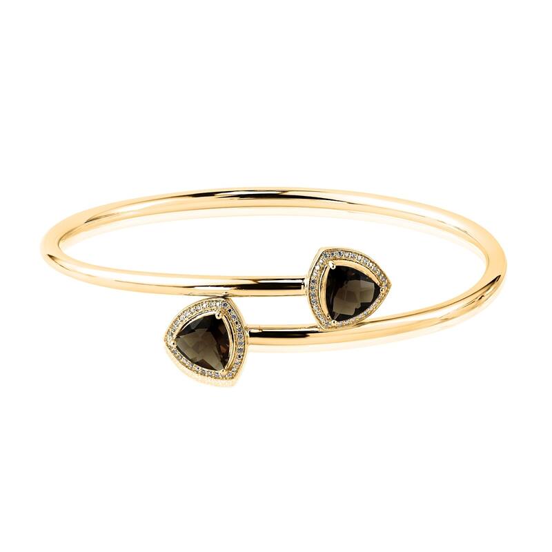 Auriya 3ct Trillion-Cut Smoky Quartz Gold over Silver Bangle Bracelet with Diamond Accents