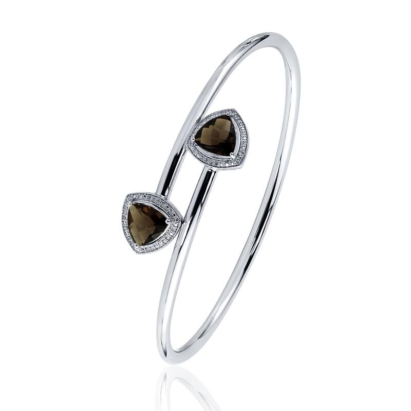Auriya 3ct Trillion-Cut Smoky Quartz Gold over Silver Bangle Bracelet with Diamond Accents
