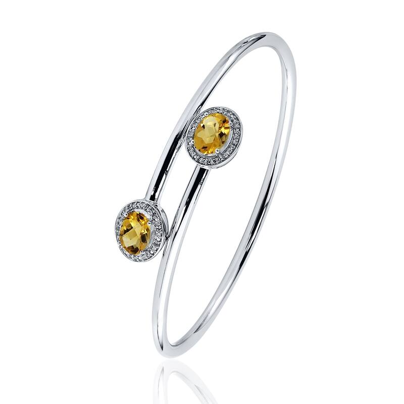 Auriya 2ct Oval Yellow Citrine Gold over Silver Bangle Bracelet with Diamond Accents