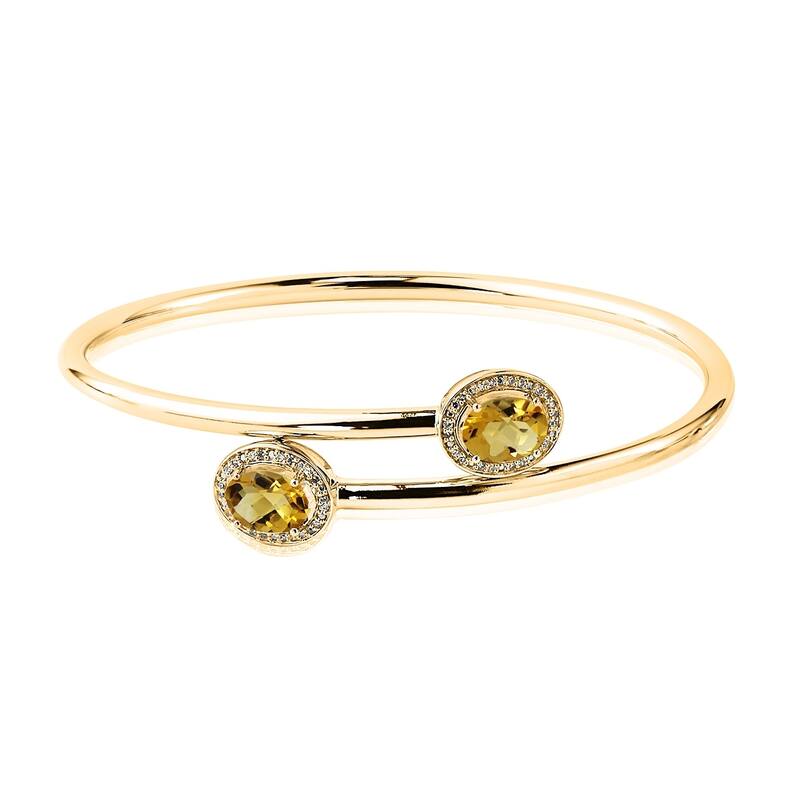 Auriya 2ct Oval Yellow Citrine Gold over Silver Bangle Bracelet with Diamond Accents