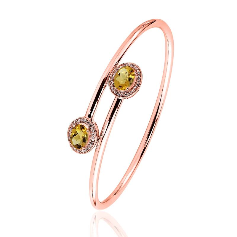 Auriya 2ct Oval Yellow Citrine Gold over Silver Bangle Bracelet with Diamond Accents