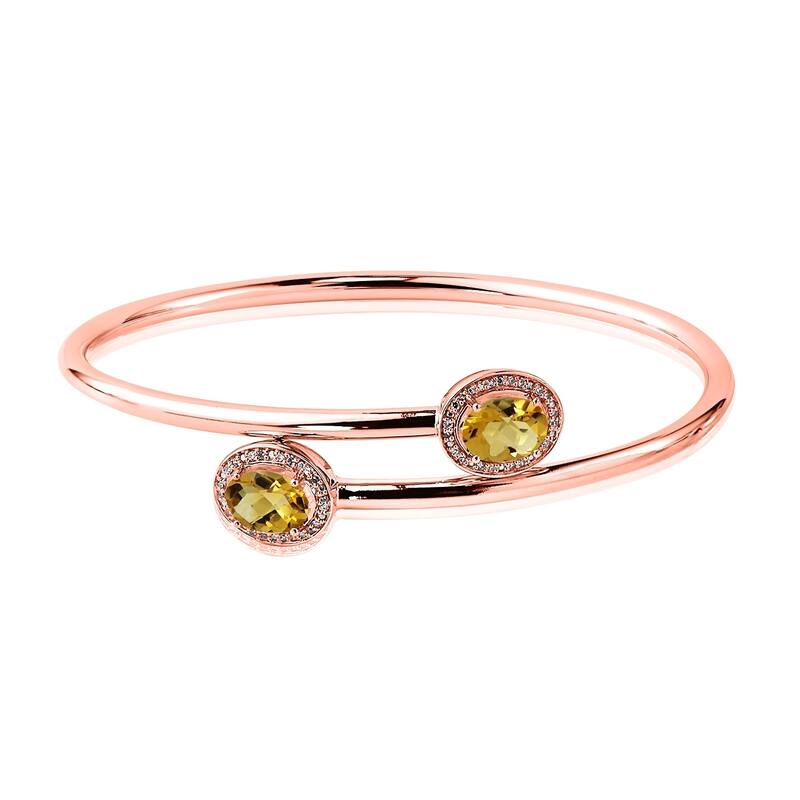 Auriya 2ct Oval Yellow Citrine Gold over Silver Bangle Bracelet with Diamond Accents