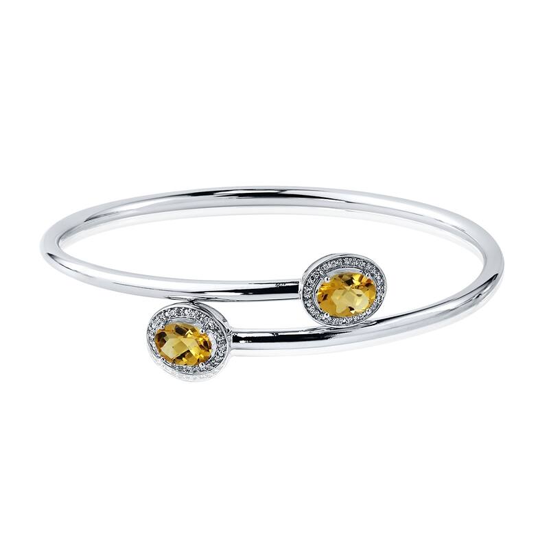 Auriya 2ct Oval Yellow Citrine Gold over Silver Bangle Bracelet with Diamond Accents