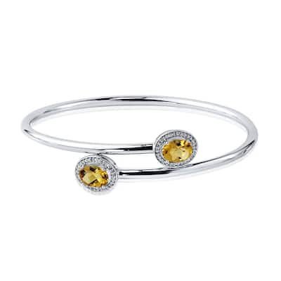 Auriya 2ct Oval Yellow Citrine Gold over Silver Bangle Bracelet with Diamond Accents