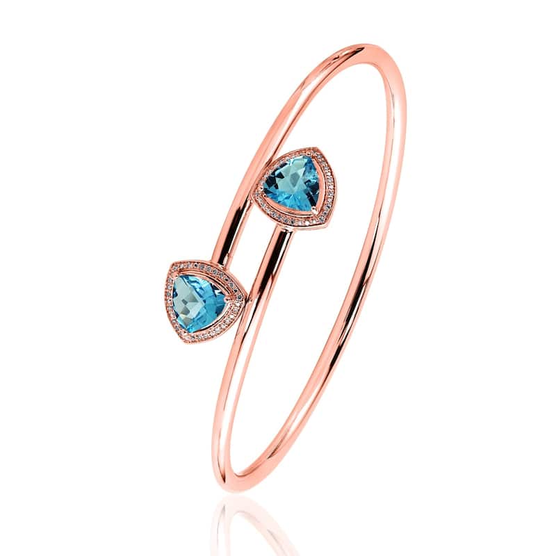 Auriya 3 3/4ct Trillion-Cut Swiss-Blue Topaz Gold over Silver Bangle Bracelet with Diamond Accents