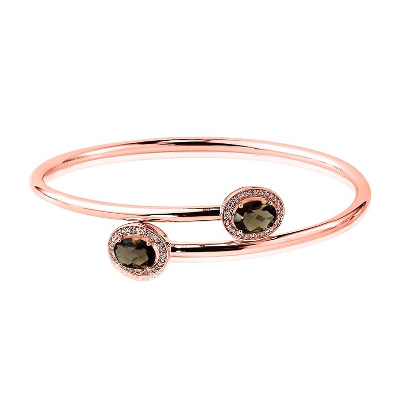Auriya 2ct Oval Smoky Quartz Gold over Silver Bangle Bracelet with Diamond Accents