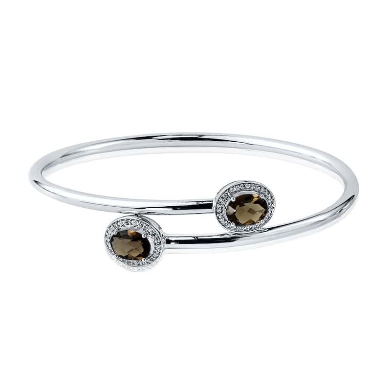 Auriya 2ct Oval Smoky Quartz Gold over Silver Bangle Bracelet with Diamond Accents