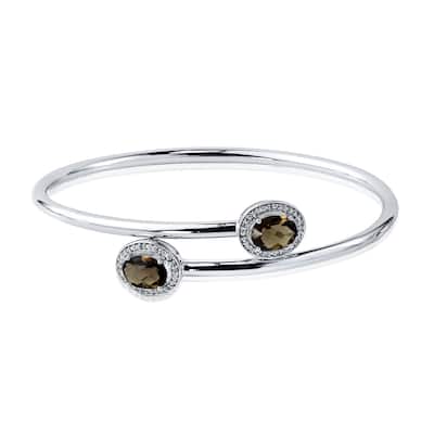 Auriya 2ct Oval Smoky Quartz Gold over Silver Bangle Bracelet with Diamond Accents