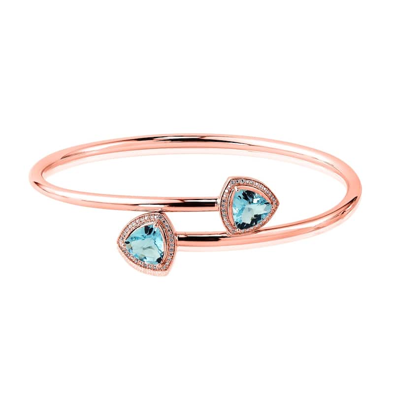 Auriya 4ct Trillion-Cut Sky-Blue Topaz Gold over Silver Bangle Bracelet with Diamond Accents