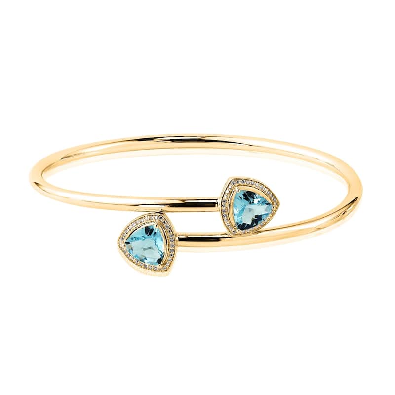 Auriya 4ct Trillion-Cut Sky-Blue Topaz Gold over Silver Bangle Bracelet with Diamond Accents