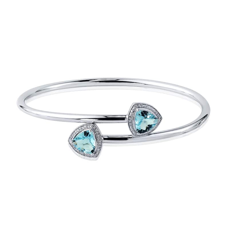 Auriya 4ct Trillion-Cut Sky-Blue Topaz Gold over Silver Bangle Bracelet with Diamond Accents