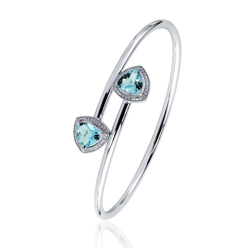 Auriya 4ct Trillion-Cut Sky-Blue Topaz Gold over Silver Bangle Bracelet with Diamond Accents