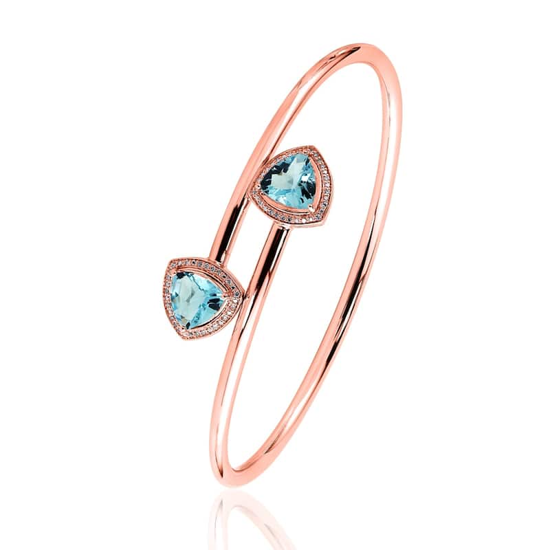 Auriya 4ct Trillion-Cut Sky-Blue Topaz Gold over Silver Bangle Bracelet with Diamond Accents