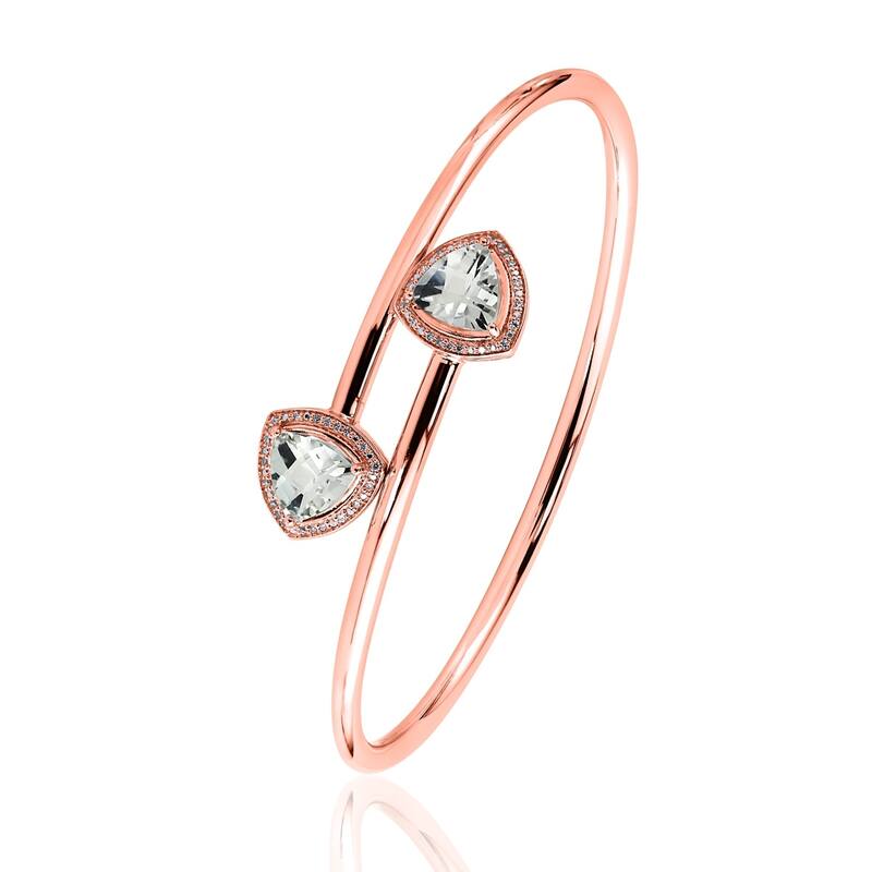 Auriya 3 3/4ct Trillion-Cut White Topaz Gold over Silver Bangle Bracelet with Diamond Accents
