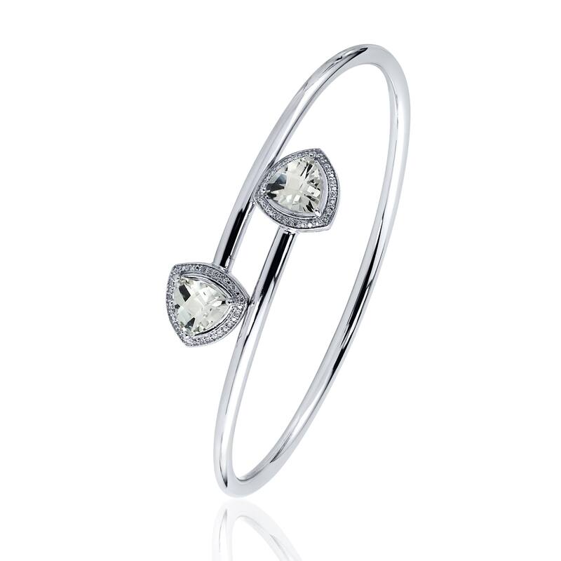 Auriya 3 3/4ct Trillion-Cut White Topaz Gold over Silver Bangle Bracelet with Diamond Accents
