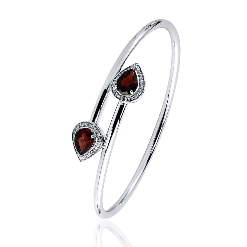 Auriya 2 1/2ct Pear-Shaped Red Garnet Gold over Silver Bangle Bracelet with Diamond Accents