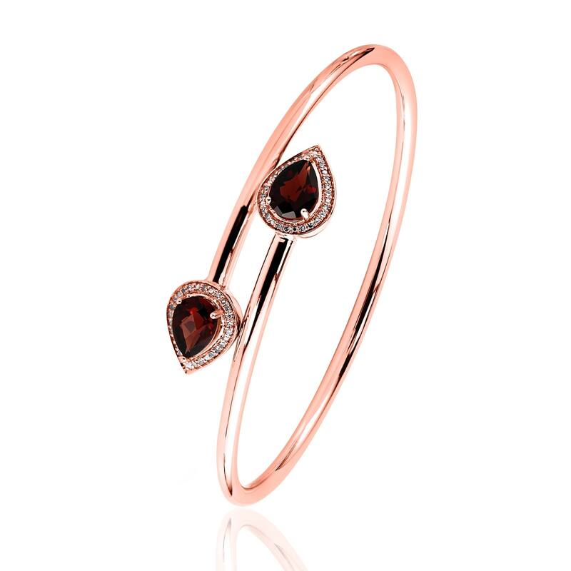 Auriya 2 1/2ct Pear-Shaped Red Garnet Gold over Silver Bangle Bracelet with Diamond Accents