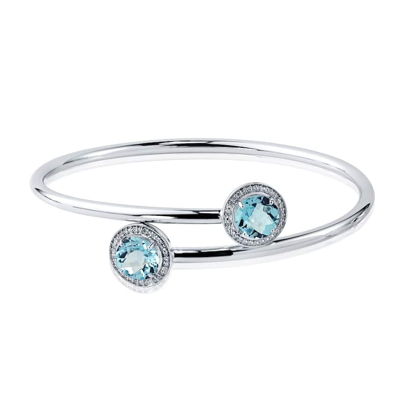 Auriya 4ct Sky Blue Topaz and Halo Diamond Bangle Bracelet Gold over Silver