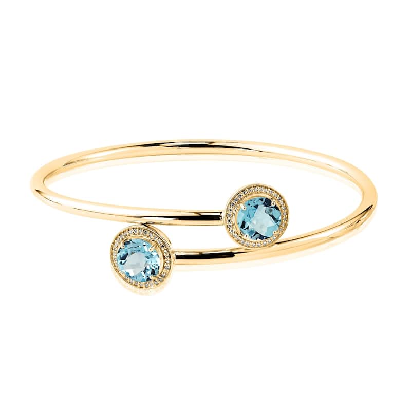 Auriya 4ct Sky Blue Topaz and Halo Diamond Bangle Bracelet Gold over Silver