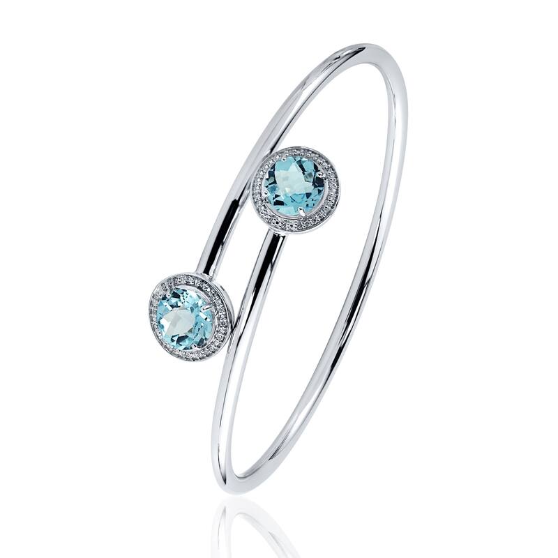 Auriya 4ct Sky Blue Topaz and Halo Diamond Bangle Bracelet Gold over Silver