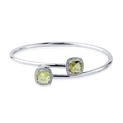 Auriya 3 1/2ct Cushion-Cut Lemon-Green Quartz Gold over Silver Bangle Bracelet with Diamond Accents
